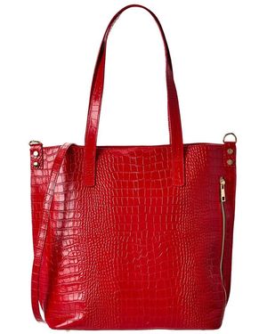 Italian Leather Croc-Embossed Shoulder Bag - Red