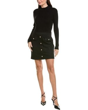 Ellen Tracy Vegan Suede Mix Media Dress - Black