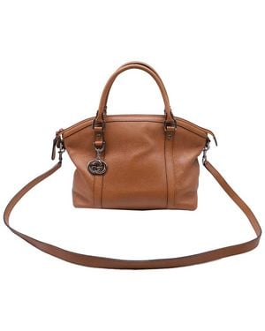 Gucci Ochre Leather Gg Charm Convertible Dome Satchel Bag (Authentic Pre- Loved) - Brown