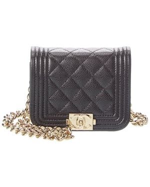 CHANEL Quilted Leather Boy Golden Crosshair Shoulder Bag (Authentic Pre- Loved) - Grey