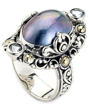 Samuel B. 5.60 Ct. Tw. Topaz & 14X10Mm Pearl Ring - White