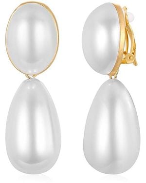 Liv Oliver 18K Plated 13Mm, 10 X 20Mm Pearl Clip-On Earrings - White