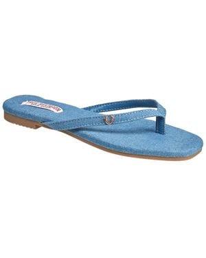 TRUE RELIGION 's Minimalist Flip Flop Sandals – Sleek Style With Gold Logo - Blue