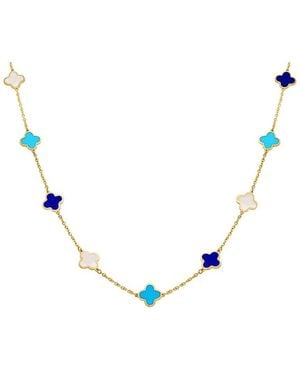 Italian Gold 14K Mother Of Pearl, Lapis Station Necklace - Metallic