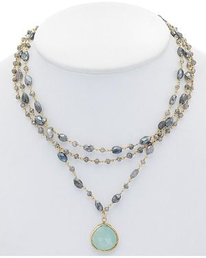 Rachel Reinhardt Jewelry 14k Over Silver Chalcedony & Labradorite Necklace - White
