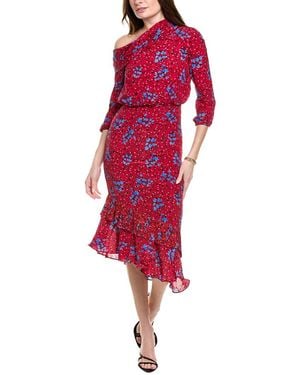 Saloni Silk Midi Dress - Red