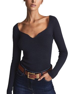 Reiss Emira Ribbed Sweetheart Jumper - Blue