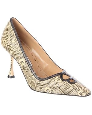 Manolo Blahnik Berry 90 Snake-Embossed Leather Pump - White