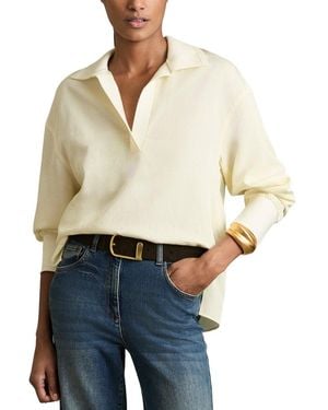 Reiss Isobel Overhead Rib Knit Linen-Blend Shirt - White