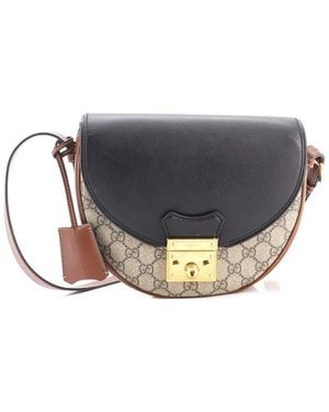 Gucci Gg Coated Canvas & Leather Padlock Saddle Shoulder Bag Small (Authentic Pre-Loved) - Gray