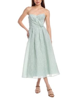 Marchesa Strapless Tea-Length Cloque Dress - White