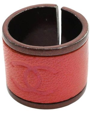 CHANEL Coco Mark Wide Open Ring Leather Metal (authentic Pre-loved) - Red