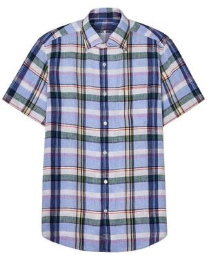 Robert Talbott Morgan Plaid Linen Short Sleeve Shirt - Blue