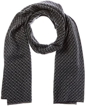 Portolano Jacquard Wool Scarf - Black
