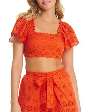 Red Carter Eyelet Coverup Crop Top - Red