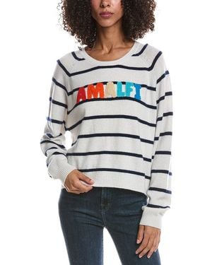 Brodie Cashmere Amalfi Striped Crewneck Cashmere Sweater - Gray