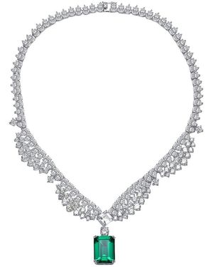Rachel Glauber Plated Cz Rectangular Necklace - Metallic
