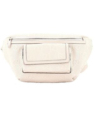 Gucci White GG Embossed Perforated Front Pocket Belt Bag (authentic Pre-loved) - Natural