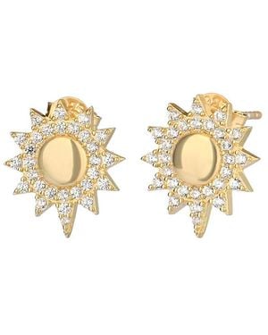 Gabi Rielle 14k Over Silver Cz Sunburst Studs - Metallic