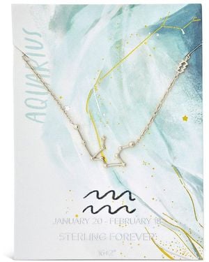 Sterling Forever Rhodium Plated Aquarius Pendant Necklace - Blue