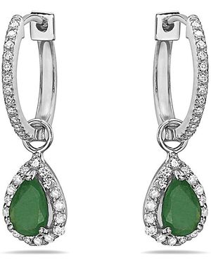 Forever Creations USA Inc. Signature Collection 14K 1.06 Ct. Tw. Diamond & Emerald Mini Huggie Hoops - Green