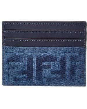 Fendi Ff Flocked Denim & Leather Card Holder - Blue