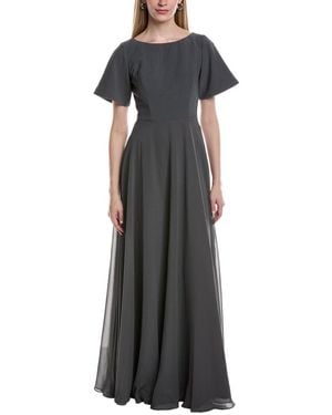 Rene Ruiz Boat Neck Chiffon A-Line Gown - Black