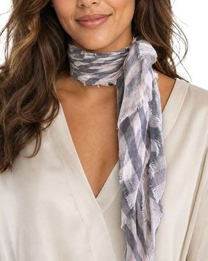 Blue Pacific Scottish Plaid Cashmere-Blend Neckerchief - Pink