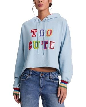 Alice + Olivia Sunny Embellished Boxy Cropped Oversized Hoodie - Blue