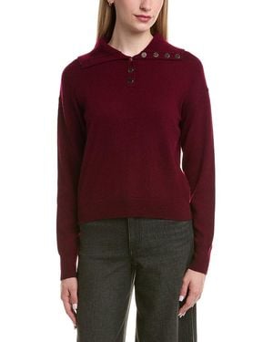 Bruno Magli Half Button Placket Wool & Cashmere-Blend Pullover - Red
