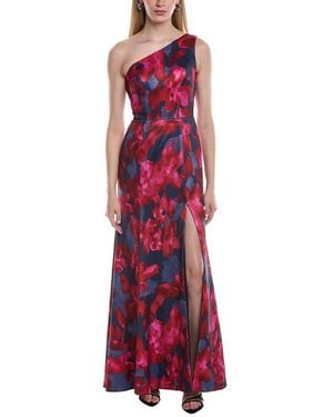 Rene Ruiz One-Shoulder Draped Flare Hem Gown - Red