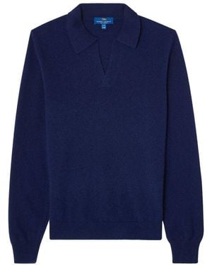 Robert Talbott 100% Cashmere Parsons Johnny Collar Sweater - Blue