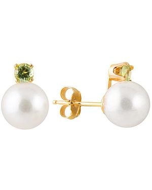 Masako Pearls 14k 0.10 Ct. Tw. Peridot & 7-8mm Akoya Pearl Earrings - Metallic