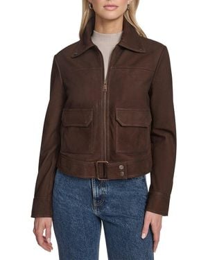 Andrew Marc Leather Trucker Jacket - Brown