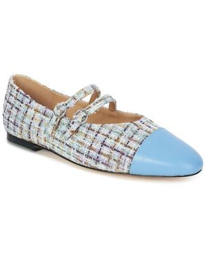 Tiffany & Fred Paris Two-Tone Tweed & Leather Mary Jane Flat - Blue