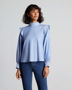 Everlane The Wing-shoulder Mock Neck Top - Blue