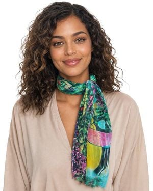 Blue Pacific Floral Seashells Cashmere-Blend Neckerchief - Green