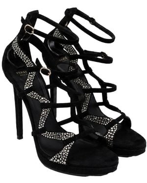 Versace Suede Crystal-Embellished Gladiator Sandal (Authentic Pre- Loved) - Black
