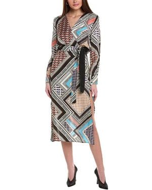 Reiss Gina - Coral Scarf Print Belted Midi Dress, Us 6 in