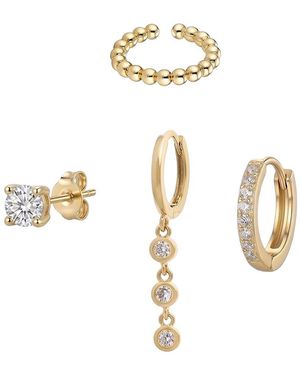 Liv Oliver 18K Plated Cz Earrings Cuff Set - Metallic