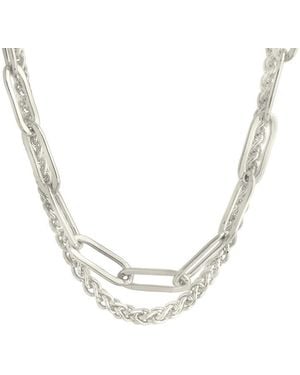 Sterling Forever Silver Emery Paperclip & Curb Chain Layered Necklace - Metallic