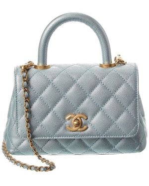 CHANEL Blue Quilted Caviar Leather Extra Mini Coco Handle Flap (authentic Pre-loved)