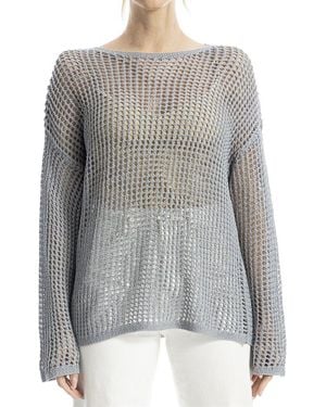 Max Studio Open Weave Linen-Blend Pullover - Grey
