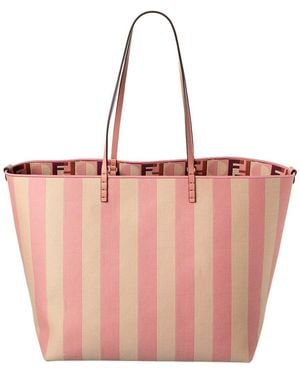 Fendi Roll Large Canvas & Leather Tote - Pink