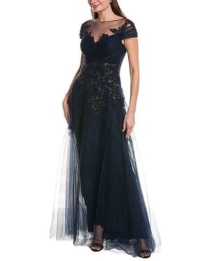 Teri Jon By Rickie Freeman Jacquard Ball Gown - Blue
