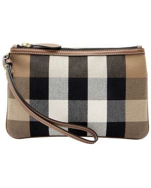 Burberry Beige Leather House Check Peyton Wristlet (authentic Pre-loved) - Black