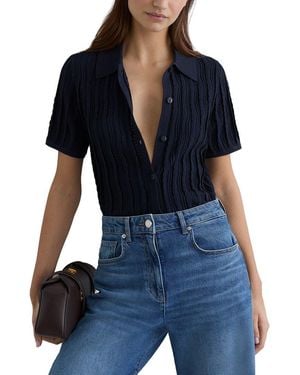 Reiss Audrey Stitch Detail Short Sleeve Knitted Shirt - Blue