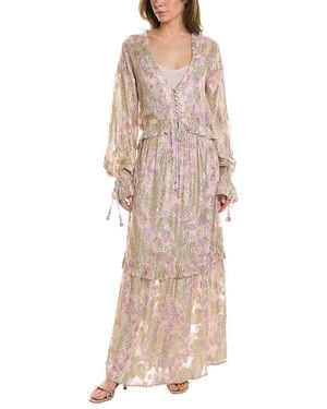 Hemant & Nandita Metallic Embroidered Kaftan Dress - Natural