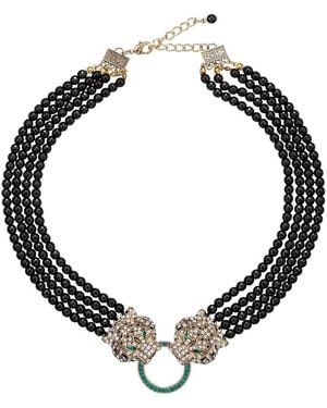 Eye Candy LA The Luxe Collection Double Leopard Brooch Statement Necklace - Black