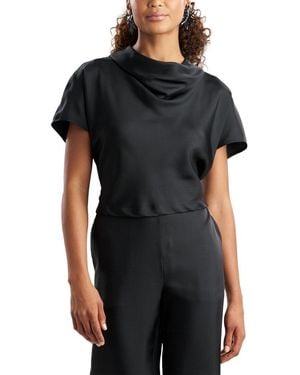 Natori Silk Twill Cowl Neck Top - Black